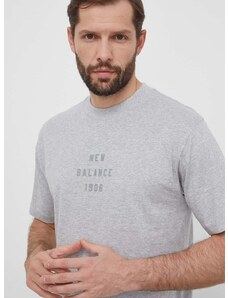 Bavlněné tričko New Balance MT41519AG šedá barva, s potiskem, MT41519AG