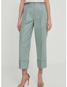 Kalhoty Lauren Ralph Lauren dámské, zelená barva, jednoduché, high waist, 200871814