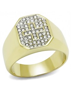 US Ocelový, pozlacený pánský prsten s Crystaly Ocel 316 - Křížek Mateo