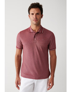 Avva Men's Burgundy Roll Up Collar Regular Fit 2 Button Polo Neck T-shirt with Pocket