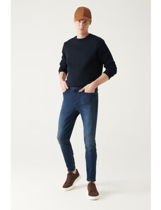 Avva Men's Dark Blue Old-fashioned Washable Flexible Extra Slim Fit Slim Fit Jeans