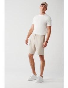 Avva Men's Beige Easy To Iron. Side Pockets, Knitted Waist, Elastic Laced Cotton, Relaxed Fit, Comfortable Incision Cut.