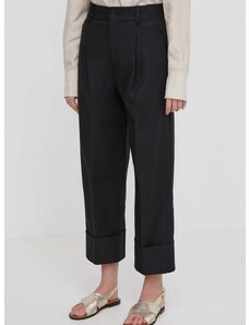 Kalhoty Lauren Ralph Lauren dámské, černá barva, jednoduché, high waist