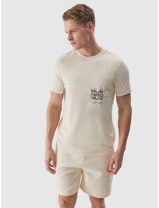 4F Pánské tričko regular z organické bavlny s potiskem - béžové