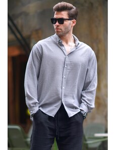Madmext Men's Gray Long Sleeve Oversize Shirt 6735