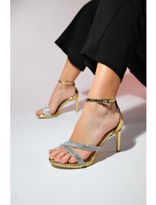 LuviShoes LAREDO Gold Stone Women's Platform Heel Evening Dress Shoes