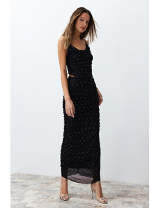Trendyol Black Shiny Jewelled Knitted Long Skirt