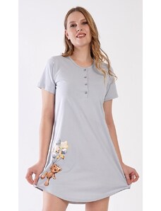 Vienetta Dámská noční košile s krátkým rukávem Méďa s balónky - šedá