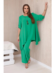 K-Fashion Sada halenky + kalhot s přívěskem jasně zelená