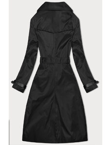 HONEY WINTER Dlouhý černý dámský kabát trenčkot s opaskem (1803#-1)