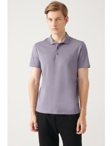 Avva Men's Lilac 100% Cotton Standard Fit Normal Cut 3 Buttons Anti-roll Polo T-shirt