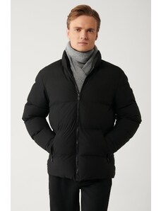 Avva Men's Black Puffer Jacket Stand Collar Water Repellent Windproof Quilted Comfort Fit