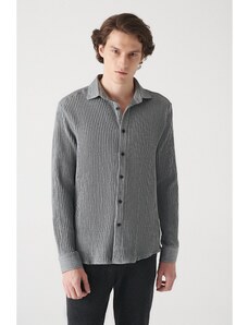 Avva Gray Seersucker Regular Fit Unisex Shirt