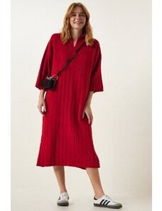 Happiness İstanbul Women's Red Polo Neck Oversize Knitwear Dress