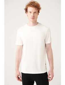 Avva Men's Ecru Crew Neck Printed Soft Touch Standard Fit Regular Cut T-shirt