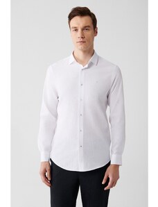 Avva Men's White Classic Collar See-through Cotton Slim Fit Slim Fit Shirt