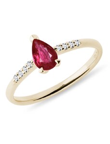 Zlatý prsten s rubínem v brusu kapka a brilianty KLENOTA K0503043