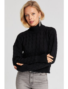 Cool & Sexy Women's Black Gloves Knitwear Sweater MIW1318