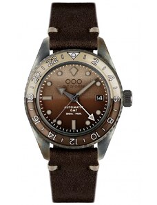 Out Of Order Watches Stříbrné pánské hodinky Out Of Order s koženým páskem Irish Coffee GMT 40MM Automatic