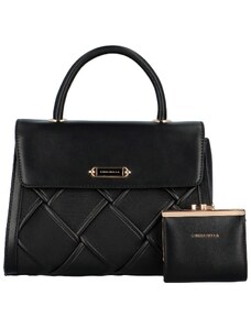 Chrisbella Luxusní sada dámské kabelky do ruky s peněženkou Ellenia, černá