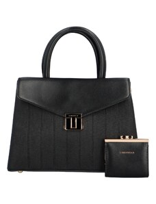 Chrisbella Elegantní sada dámské kabelky do ruky a peněženky Vittoria, černá