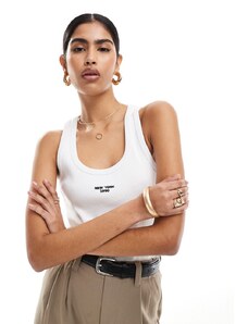 4th & Reckless premium ribbed embroidered logo vest top in white
