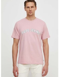 Bavlněné tričko Pepe Jeans růžová barva, s potiskem