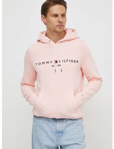 Mikina Tommy Hilfiger pánská, růžová barva, s kapucí, s aplikací, MW0MW11599