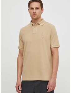 Polo Ralph Lauren Bavlněné polo tričko Ralph Lauren béžová barva, s aplikací, 710936508