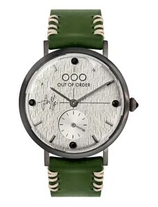 Out Of Order Watches Stříbrné pánské hodinky Out Of Order s koženým páskem Firefly 41 Green 41MM