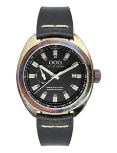Out Of Order Watches Stříbrné pánské hodinky Out Of Order s koženým páskem Torpedine Black 42MM Automatic
