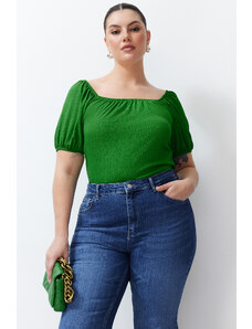 Trendyol Curve Green Gathered Detailed Knitted Blouse