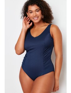 Trendyol Curve Navy Blue Deep V Knitted Swimsuit with Recovery Effect