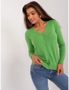 Fashionhunters Světle zelený hladký svetr se zapínáním na knoflíky