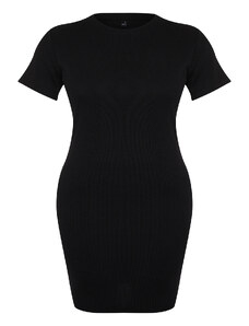 Trendyol Curve Black Fitted Mini Crew Neck Ribbed Flexible Knitted Dress