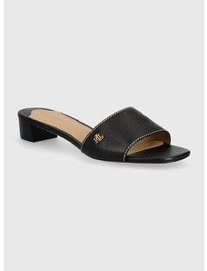 Kožené pantofle Lauren Ralph Lauren Fay dámské, černá barva, na podpatku, 802925259001