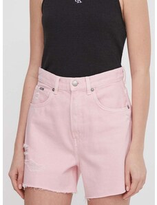 Džínové šortky Pepe Jeans dámské, růžová barva, hladké, high waist