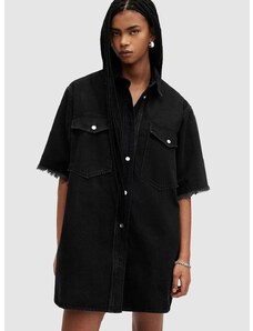 Džínové šaty AllSaints LILY SS DENIM DRESS černá barva, mini, oversize, W073DA