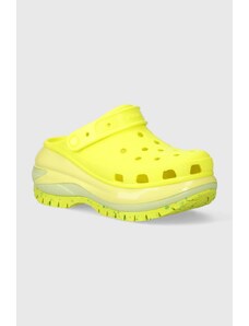 Pantofle Crocs Classic Mega Crush Clog dámské, zelená barva, na platformě, 207988