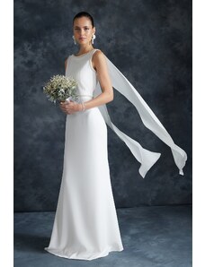 Trendyol Bridal White Pearl Detailed Wedding/Wedding Long Evening Dress