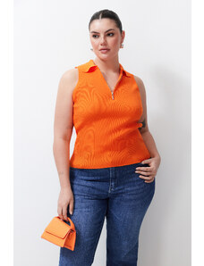 Trendyol Curve Orange Bodysuit Fine Knitwear Zippered Blouse