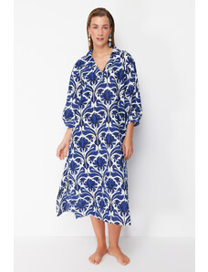 Trendyol Ethnic Patterned Wide Fit Midi Woven 100% Cotton Beach Dress