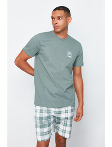 Trendyol Mint Plaid Patterned Printed Regular Fit Knitted Pajamas Set