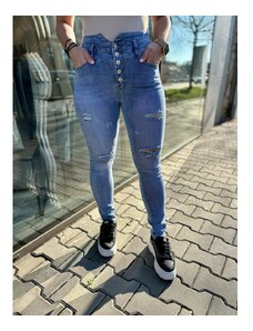 Modré trhané džíny s vysokým pasem