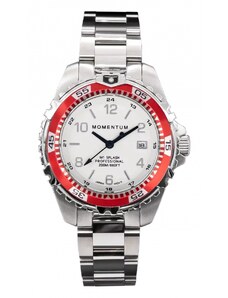 Momentum Watches Stříbrné pánské hodinky Momentum s ocelovým páskem Splash White / Red 38MM