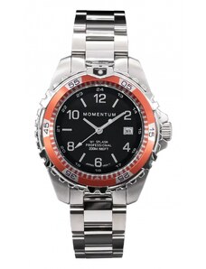 Momentum Watches Stříbrné pánské hodinky Momentum s ocelovým páskem Splash Black / Coral 38MM