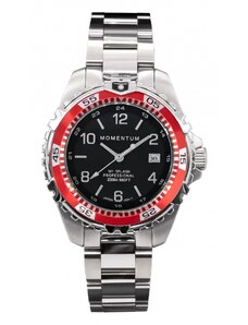 Momentum Watches Stříbrné pánské hodinky Momentum s ocelovým páskem Splash Black / Red 38MM