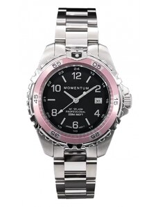 Momentum Watches Stříbrné pánské hodinky Momentum s ocelovým páskem Splash Black / Pink 38MM