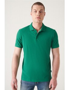 Avva Men's Green 100% Egyptian Cotton Regular Fit 3 Button Polo Neck T-shirt