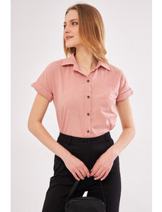 armonika Women's Pale Pink Short Sleeve Linen Shirt